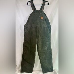 Carhartt Dark Green Duck Canvas Double Knee Overalls Sz 44x28